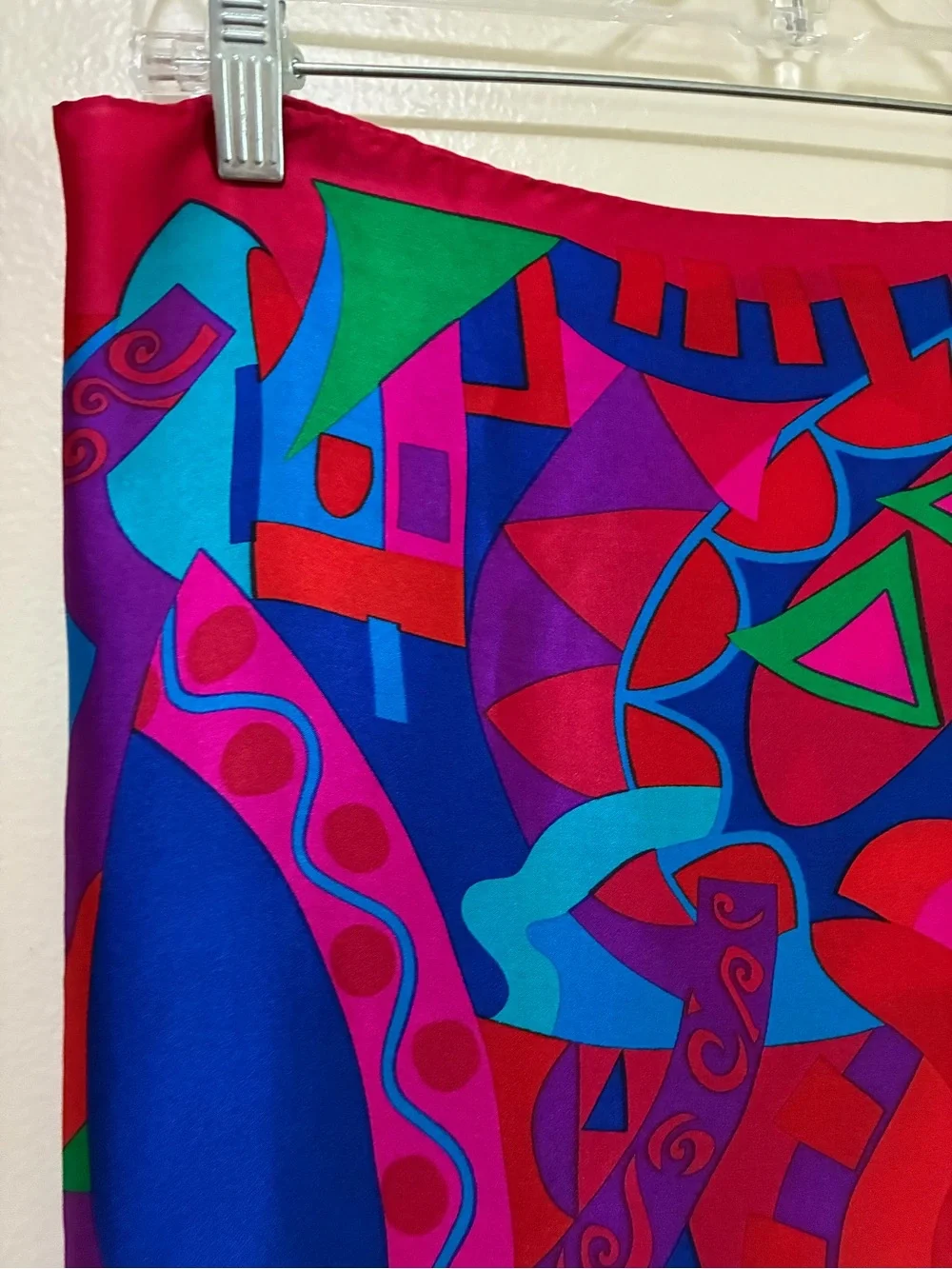 Liz Claiborne Red and Purple Abstract Silk Scarf